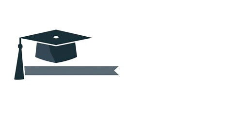 Graduation cap over gray banner against a plain background for educational use