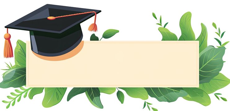 Graduation cap, announcement with foliage, education background, for invitations - Powered by Adobe