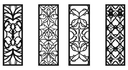 Four ornate rectangular panels with detailed floral designs silhouette