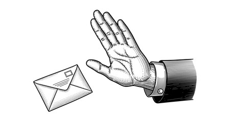 No to bribes. Hand making a stopping gesture against an envelope. Corruption engraving sketch.

no, bribes, hand, stopping,


