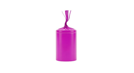 Isolated magenta container with twisted drawstring closure on top, clean studio look