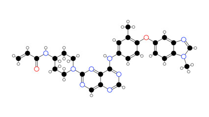 zongertinib molecule, structural chemical formula, ball-and-stick model, isolated image antineoplastic agent