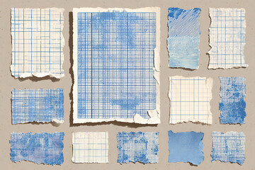 Unique grid paper collection with torn edges adds a vintage, artistic touch to your project, perfect for creative designs and presentations with a nostalgic feel