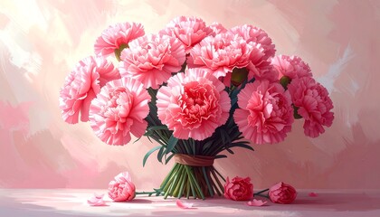 Pastel pink carnations in a bouquet