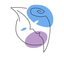 Cartoon vector illustration of two characters in emotional and spiritual union. Symbolic design of love