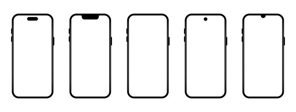 Modern smartphone mockup set. Vector and realistic phone templates for UI/UX design. Bezel, notch, and screen styles for designers