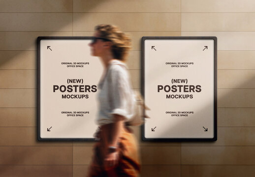 Wooden Posters on Tile Wall Mockup