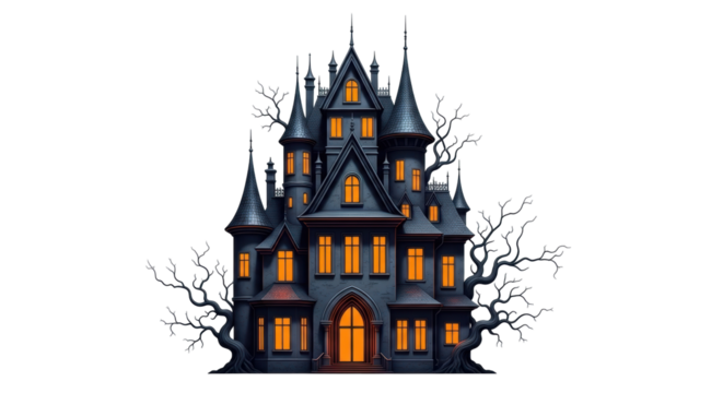 Isolated Victorian-era spooky haunted house, eerie Halloween mansion, creepy architecture - Powered by Adobe