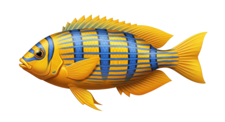 Isolated Tropical Fish in Yellow and Blue Stripes Fin Swimming Underwater Fresh Water