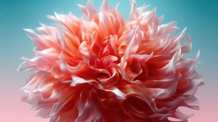 An abstract flower displays swirling petals in vibrant shades of pink and coral against a soft gradient background, merging art and nature into a stunning visual composition.