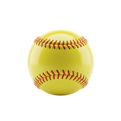 A classic bright yellow fastpitch softball with prominent raised red stitching and a smooth clean surface.