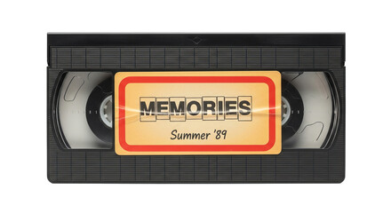 Classic VHS cassette tape with retro label showing memories from summer '89 against a white background