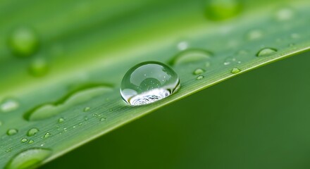 Water drop on a green leaf macro shot