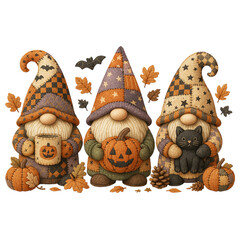 Charming fall gnome illustration with autumn leaves, pumpkins, and cozy seasonal details. Perfect for Thanksgiving, fall decorations, invitations, greeting cards, stickers, and digital projects.
