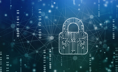 Closed Padlock on digital Circuit background, Technology security concept. Modern safety digital background. Lock Protection system, Cyber Security and information or network protection
