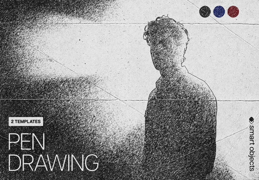 Colored Pen Drawing Photo Effect Mockup