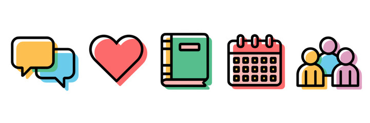 Vector icon sheet of school counselor resources with chat and heart icons – Perfect for student support programs, educational branding, or counseling apps