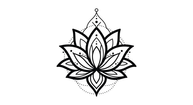Intricate floral design of a lotus flower in black and white silhouette