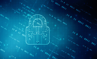 Closed Padlock on digital Circuit background, Technology security concept. Modern safety digital background. Lock Protection system, Cyber Security and information or network protection