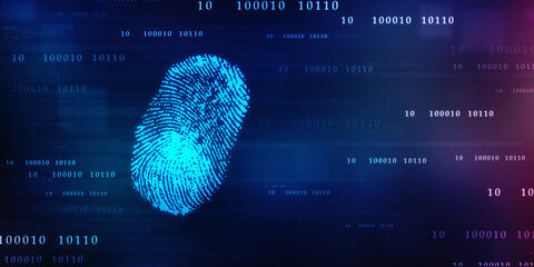 Abstract security system concept with fingerprint on technology background, Fingerprint Scanning Identification System. Biometric Authorization and Business Security Concept