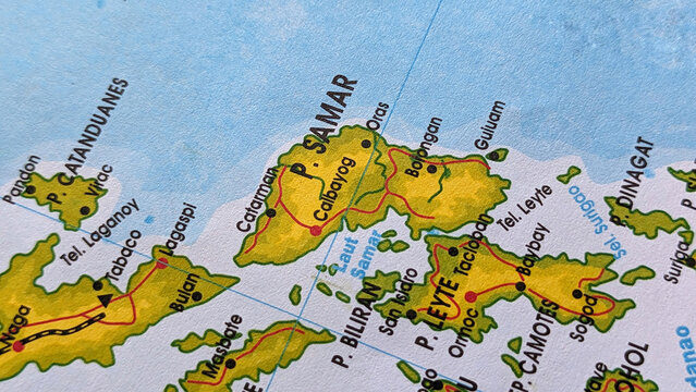 Map of Samar Island or Samar Island on a map, Philippines.