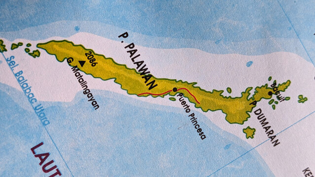 Map of Palawan Island or Palawan Island on a map, Philippines.