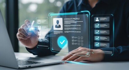 Recruitment and Candidate Selection Process Showcasing HR Professionals Using Digital Tools to Evaluate Talent and Identify Career Opportunities, Ensuring Workforce Success