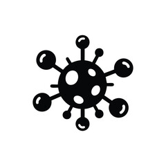 Fototapeta premium Simplified black and white representing a virus or microorganism with circular structures extending from a central core