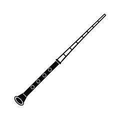 Minimalist black silhouette of a flute on a clean white background