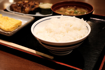 Authentic Japanese Lunch Set: Grilled Chicken, Rolled Omelette, Rice, Miso Soup

