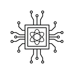Quantum computing chip icon representing advanced technology and atomic structure vector