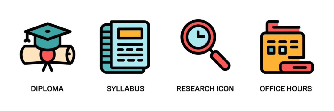 Vector icon sheet of professor branding with four academic icons in a grid