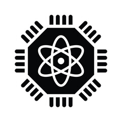 Quantum computing icon featuring atomic orbitals and circuitry for advanced technology representation vector