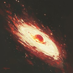 Swirling galaxy with bright core, fiery cosmic art