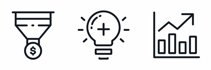 Vector icon sheet with funnel dollar sign lightbulb and chart