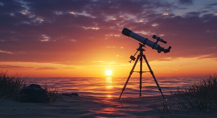 Sunset beach telescope view