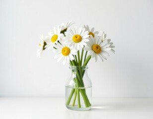 Fresh White Daisies Bouquet in Clear Vase, Minimalist Spring Floral Decor