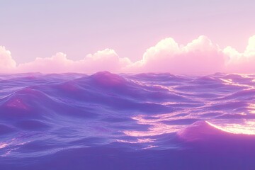 Calm ocean waves under a pink sunset sky, peaceful view