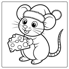 Cute cartoon mouse wearing a santa hat holding a piece of cheese