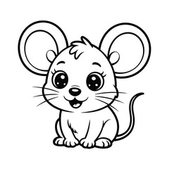 Cute cartoon mouse illustration for coloring pages and children