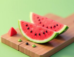 Fresh Watermelon Slices on a Wooden Board