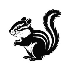 Stylized black and white chipmunk illustration with striped tail