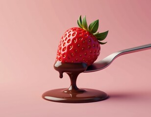 Strawberry Dipped in Chocolate on Pink Background