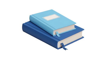 Isolated stack of light and dark blue books with bookmarks for reading and education