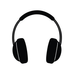 Black silhouette of modern headphones on a clean white background