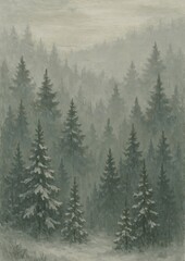 Obraz premium Serene misty forest landscape wallpaper.