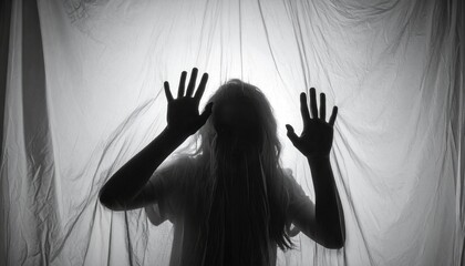 Creepy ghost hands in misty darkness