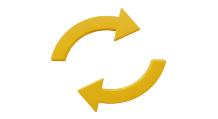 Isolated circular arrows for turnaround, refresh, synchronization, or reload concepts, yellow color