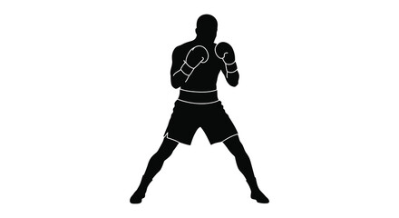 A dynamic boxer in fighting stance a bold black shape silhouette