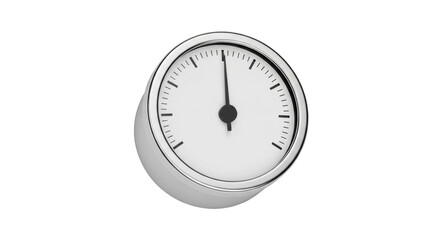 Isolated metallic gauge with hands at twelve o'clock, speedometer in perspective view